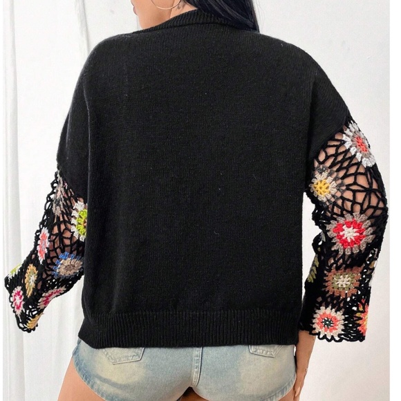 Boho Crochet Knit Open Front Oversized Cardigan - Picture 6 of 6